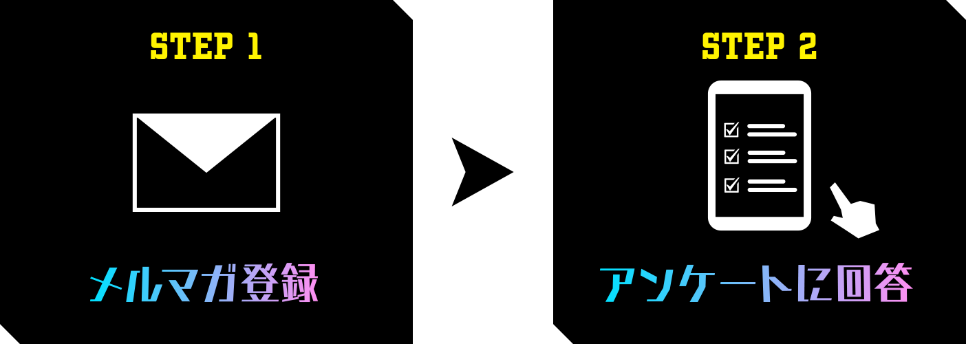 STEP1 メルマガ登録 STEP2 アンケート回答
